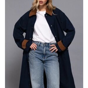 Women's Navy and Brown Long Coat